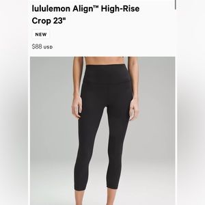 Lululemon align high-rise crop 23”. Black. Size 6.